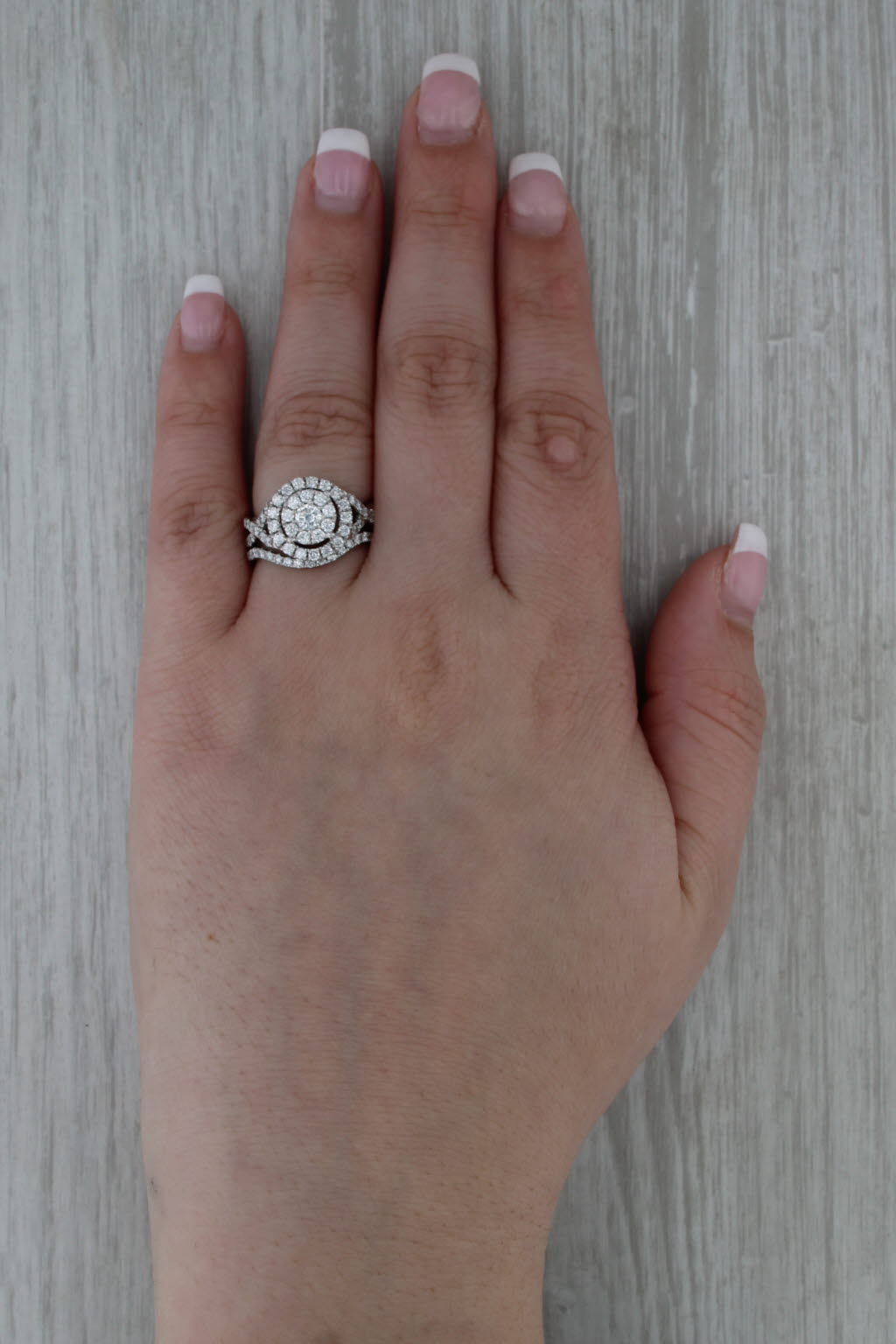 1.28ctw Round Diamond Halo Engagement Ring Wedding Band Set 14k Gold Size 7