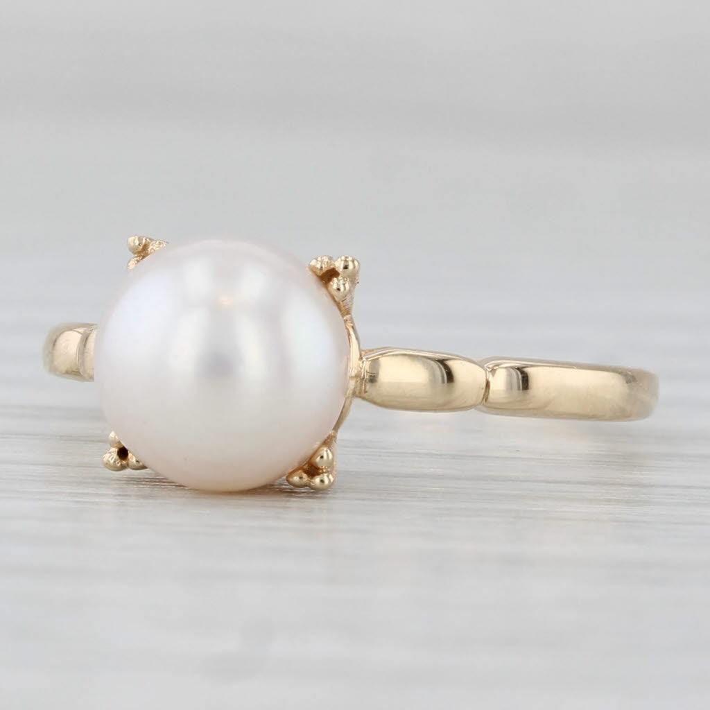 Light Gray Vintage 8mm Cultured Pearl Solitaire Ring 14k Yellow Gold Size 7