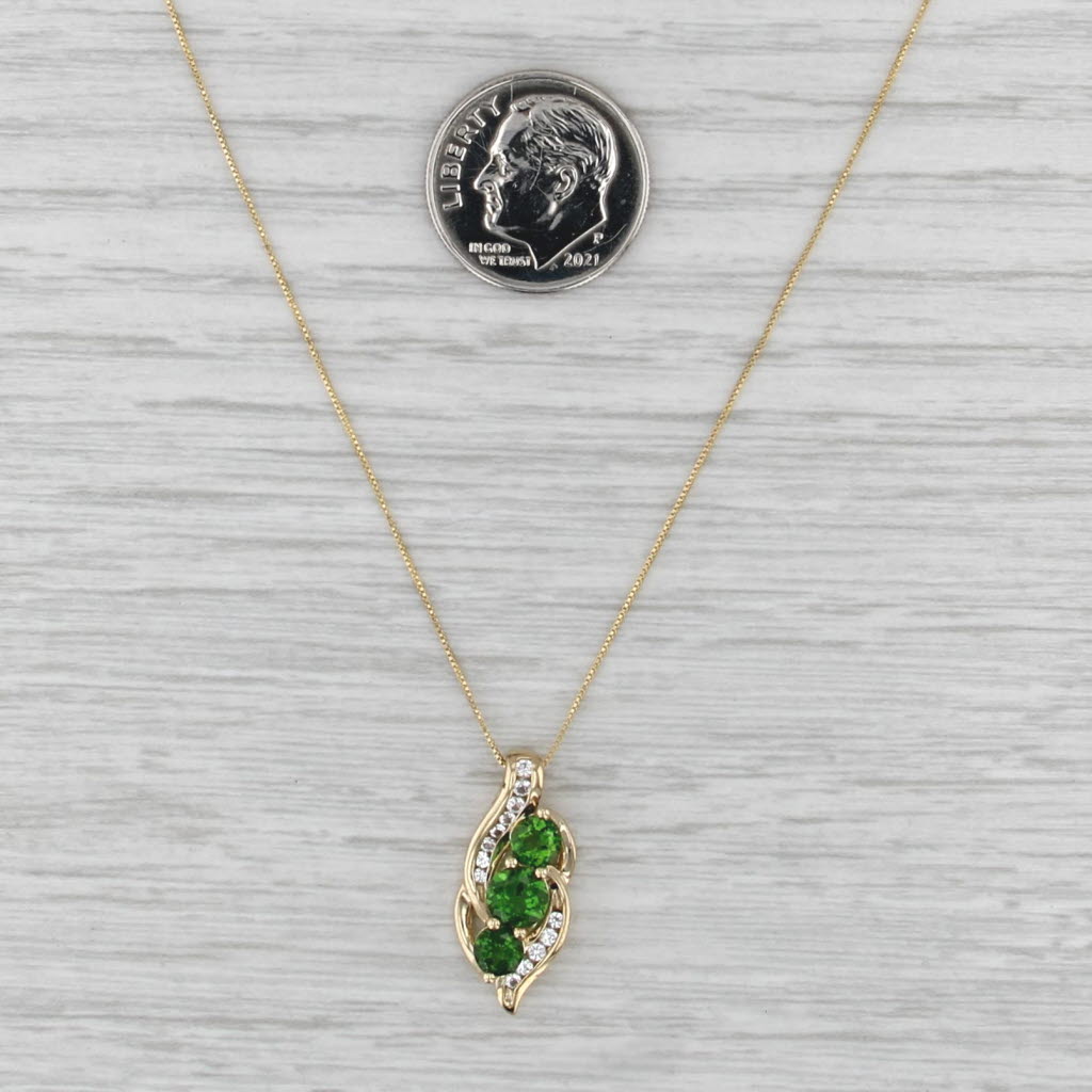 1.34ctw Chrome Diopside Lab Created Sapphire Pendant Necklace 10k Gold Box Chain