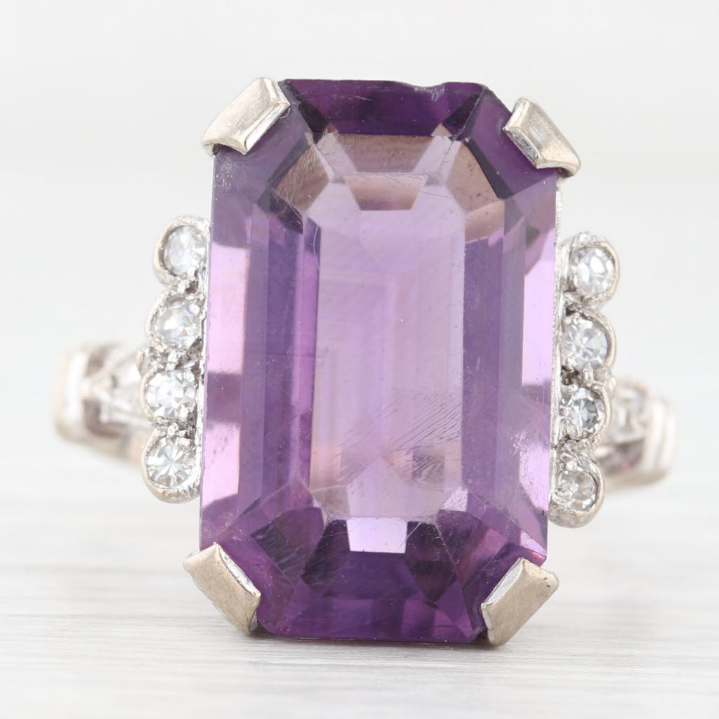 Lavender Vintage 10ctw Amethyst Diamond Ring 16k-17k White Gold Size 7.75 Handmade