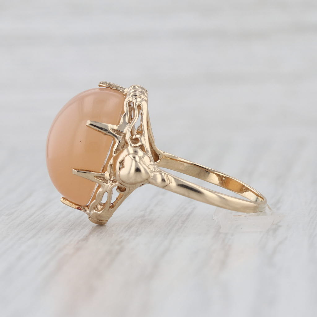 Peach Cat's Eye Moonstone Ring 10k Yellow Gold Size 9 Oval Cabochon