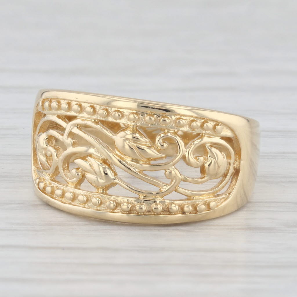 Light Gray Floral Openwork Ring 18k Yellow Gold Size 5.75 Band