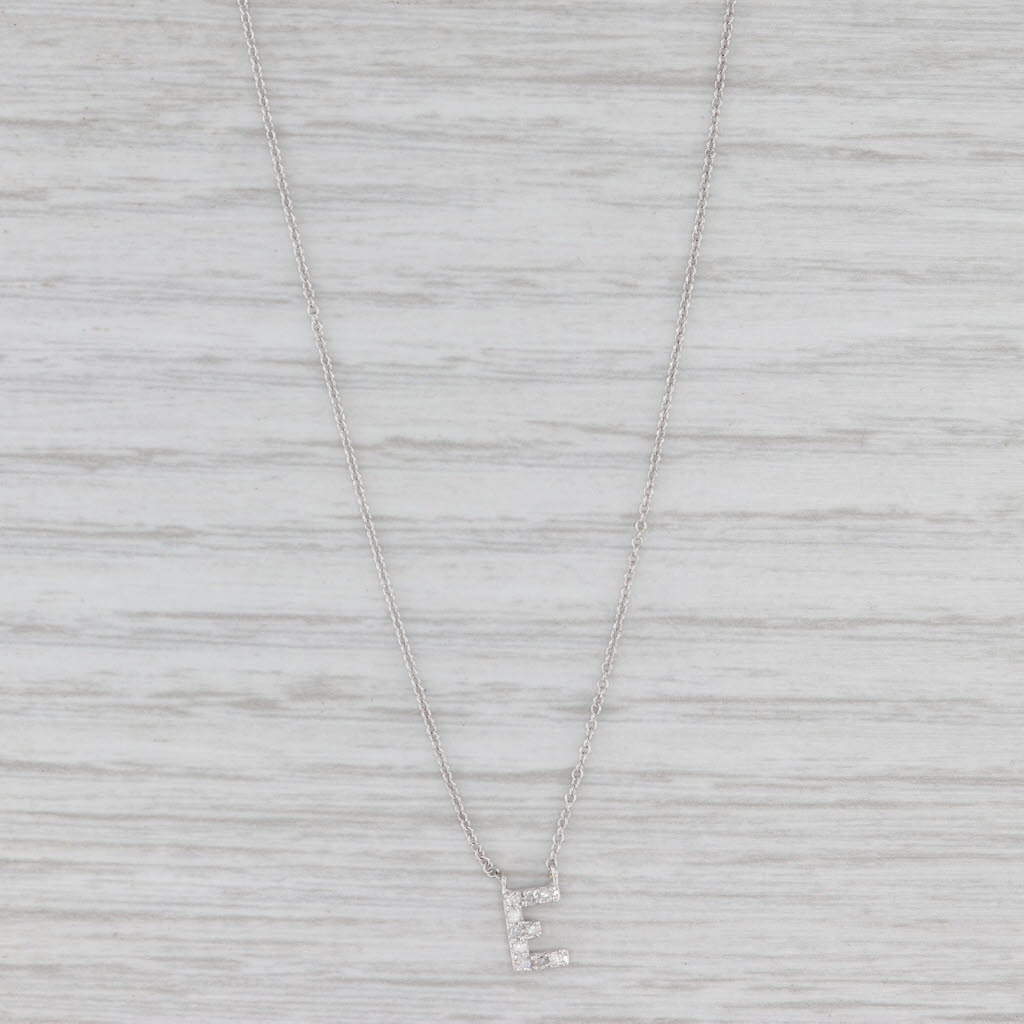 Diamond Letter Initial "E" Pendant Necklace 14k White Gold Cable Chain