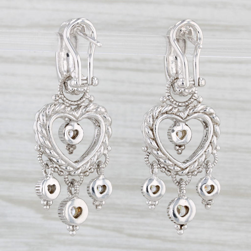 Judith Ripka Cubic Zirconia Heart Fringe Earrings Sterling Silver Omega Backs
