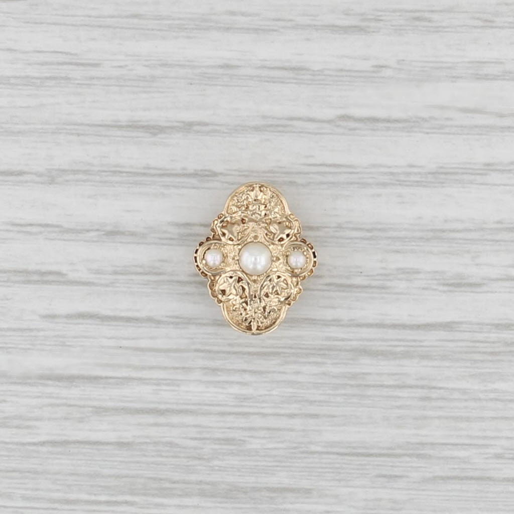 Richard Glatter Ornate Cultured Pearl Slide Bracelet Charm 14k Yellow Gold