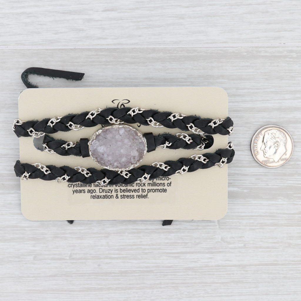 New Nina Wynn Cordelia Necklace Black Leather White Druzy Pendant NWT