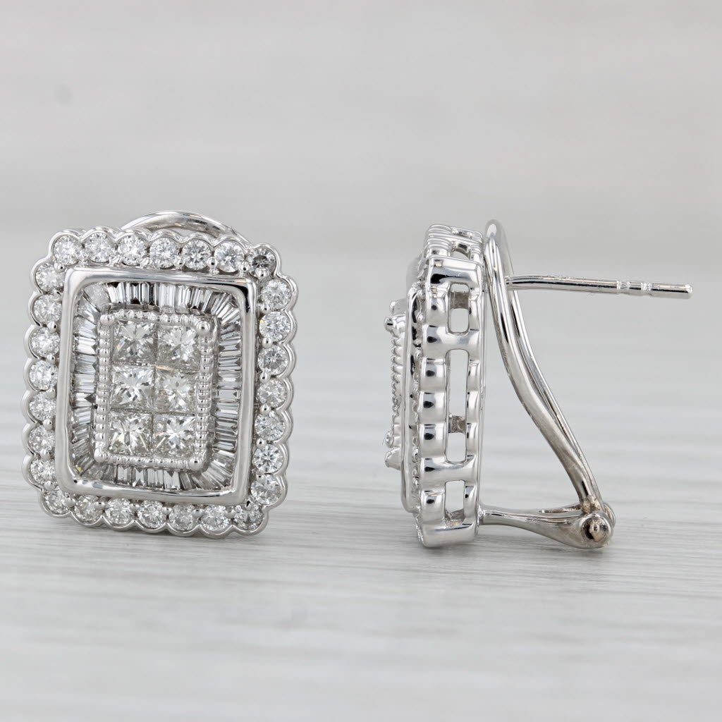 Gray 2.26ctw Diamond Halo Earrings 10k Gold Post 14k Gold Fronts Omega Backs