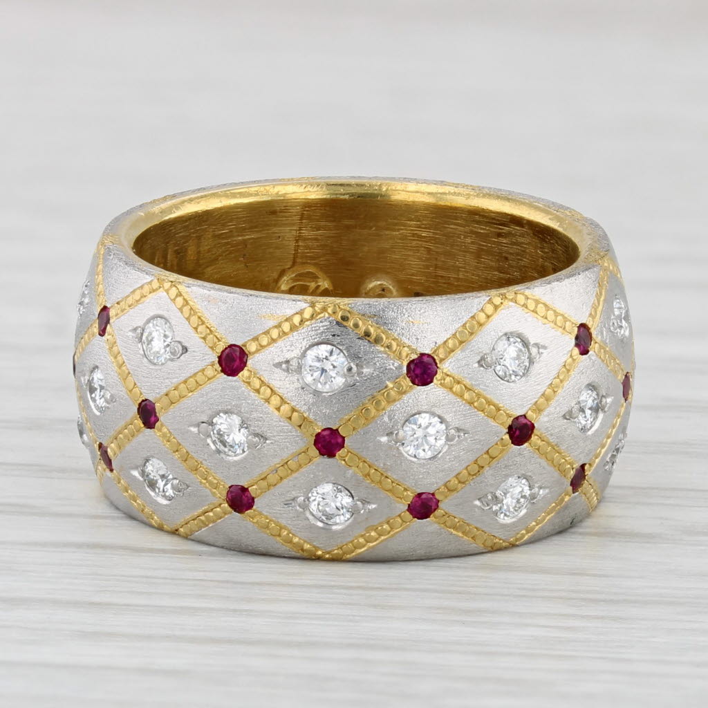 Light Gray David Zoltan Ruby Dutchess Band 0.82 Ruby Diamond Ring 22k Gold 950 Platinum