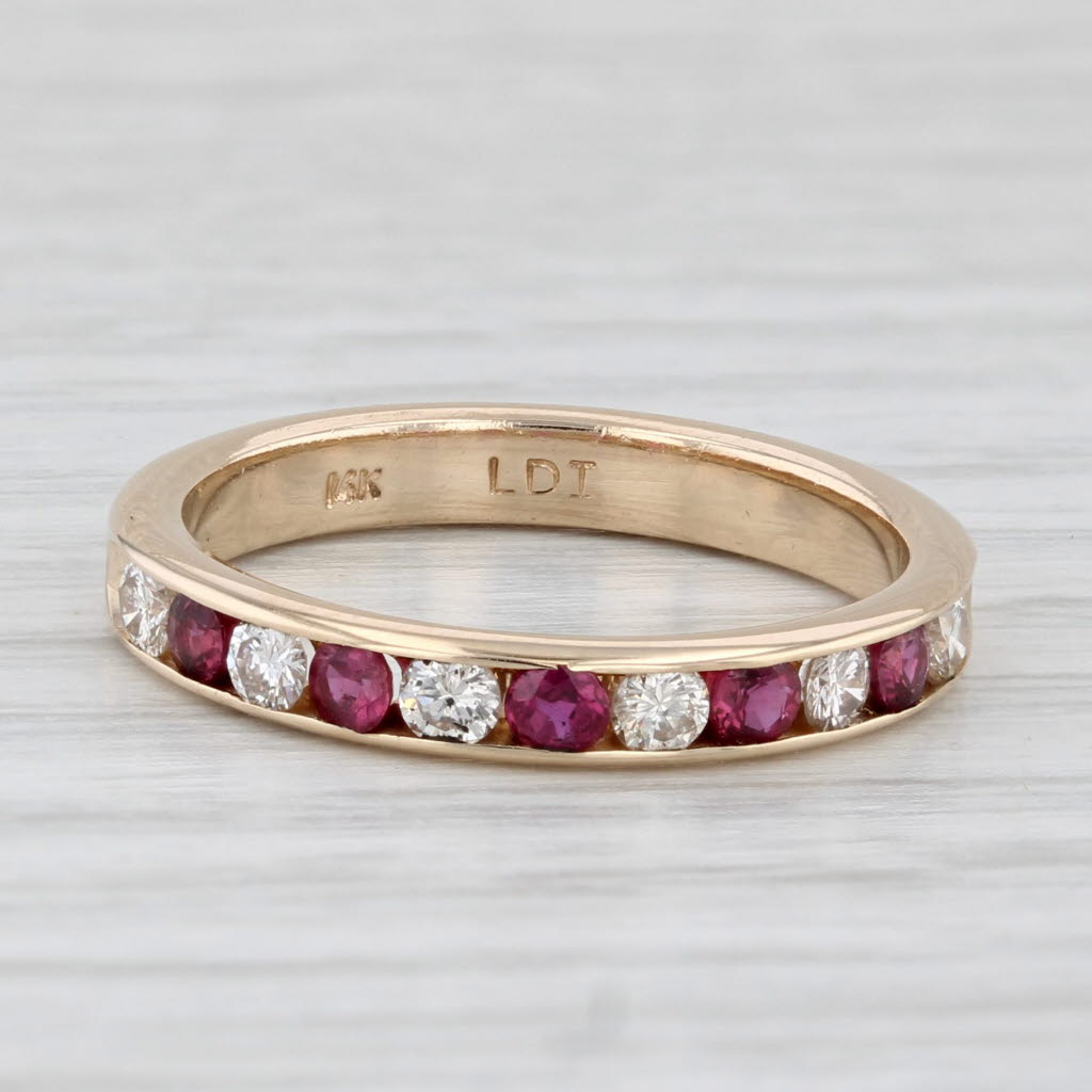 Light Gray 0.59ctw Ruby Diamond Band 14k Yellow Gold Size 6.25 Wedding Stackable Ring