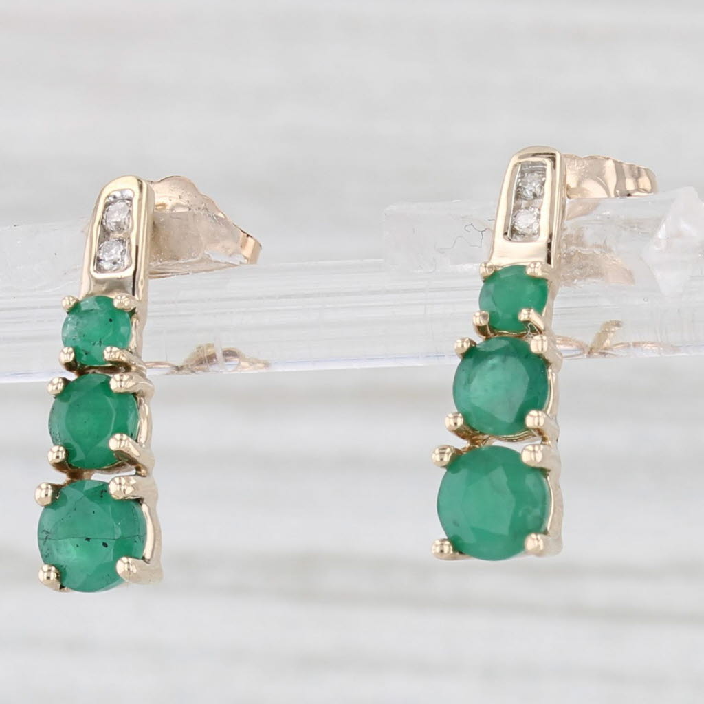 Light Gray 1.04ctw Emerald Diamond Journey Earrings 10k Yellow Gold Drops