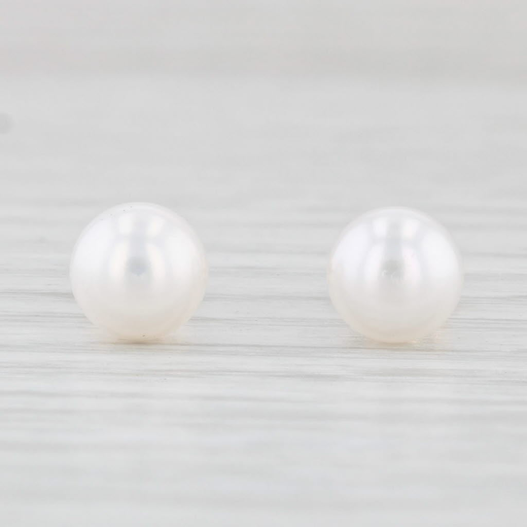 Light Gray Cultured Pearl Stud Earrings 10k Yellow Gold Round Button Solitaires