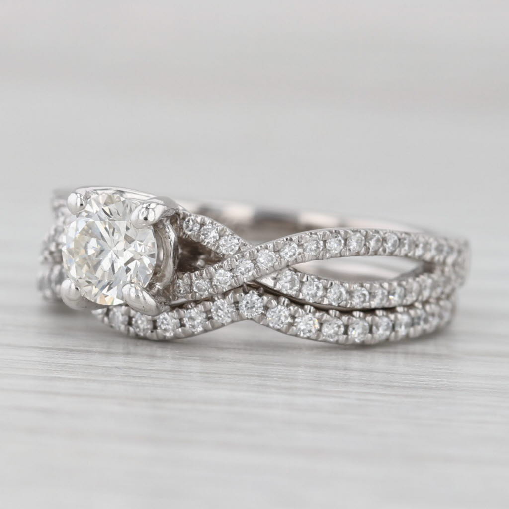 Light Gray Gabriel & Co 0.94ctw Diamond Engagement Ring Wedding Guard Band 14k Gold GIA