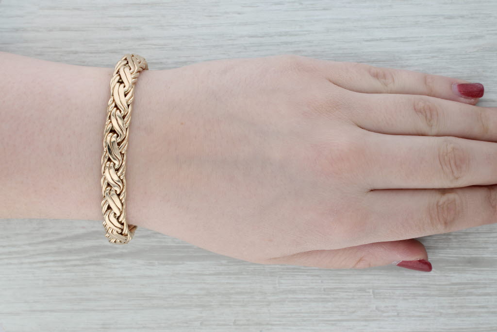Gray Tiffany & Co 6.5" 9.7mm Russian Braid Chain Bracelet 14k Yellow Gold