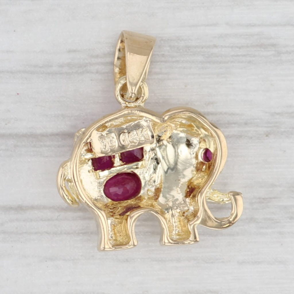 Light Gray 0.32ctw Ruby Elephant Pendant 14k Yellow Gold Small Drop