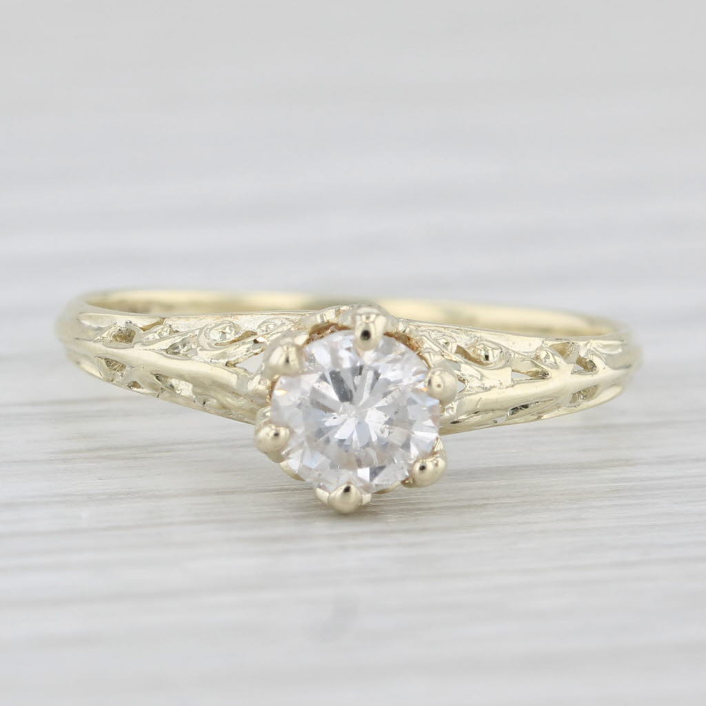 Light Gray 0.52ct Round Diamond Solitaire Engagement Ring 14k Gold Ornate Openwork Sz 6.75