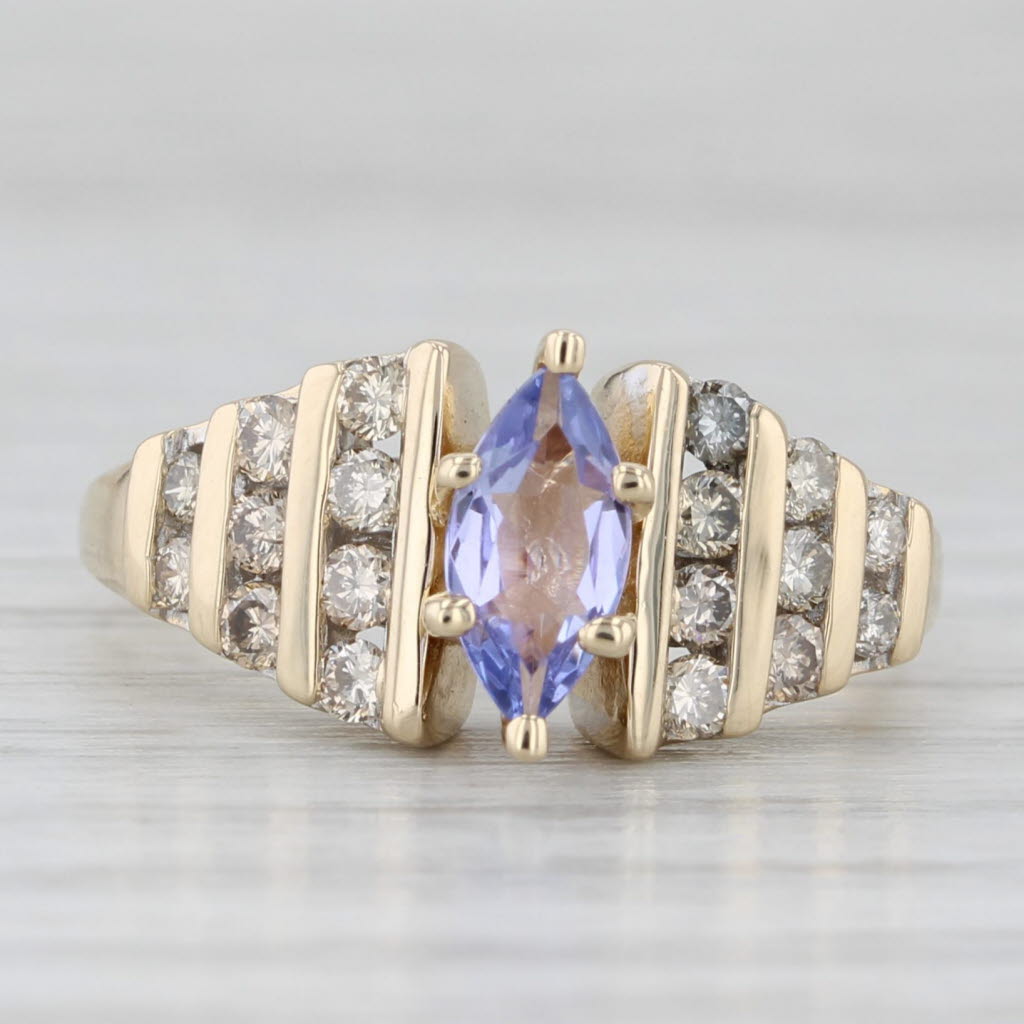 Light Gray 0.78ctw Marquise Tanzanite Diamond Ring 14k Yellow Gold Size 5.75