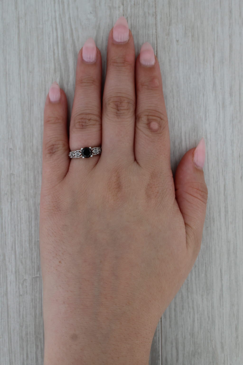 1.25ctw Round Black Diamond Ring 10k White Gold Engagement Size 5.5