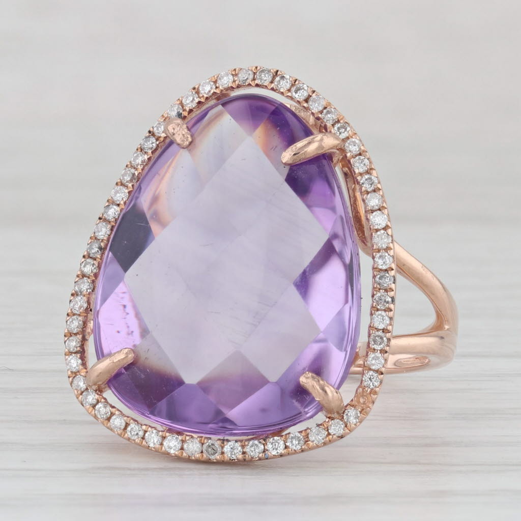 Light Gray Amethyst Diamond Halo Ring 14k Rose Gold Size 7 Cocktail