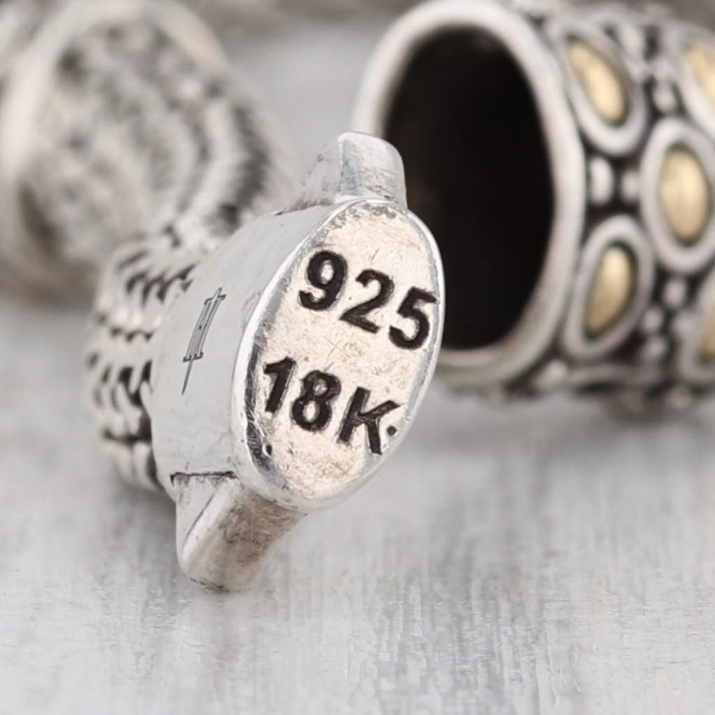 John Hardy Smoky Quartz Station Bracelet Sterling Silver 18k Gold Wheat Chain