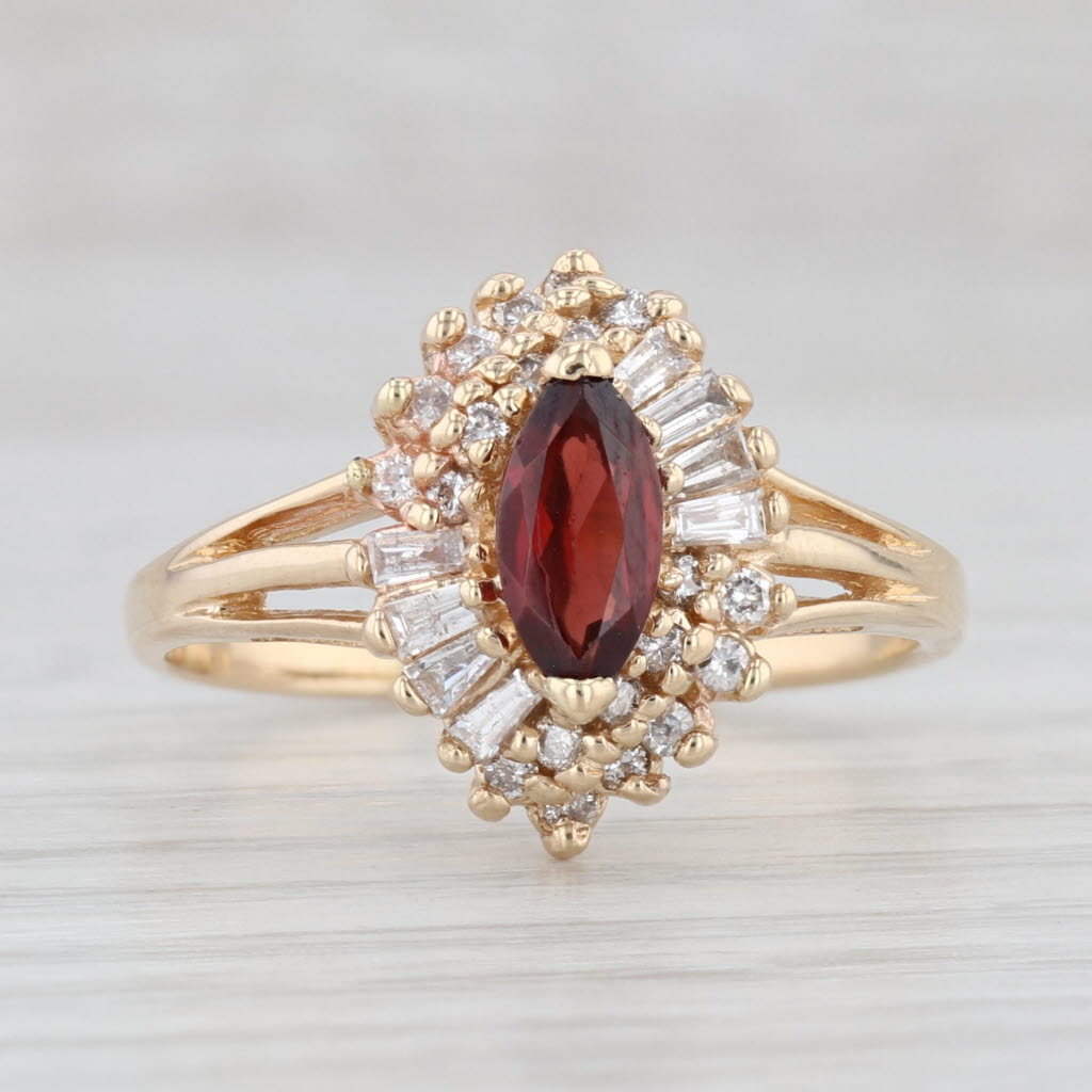 Light Gray 1.25ctw Marquise Garnet Diamond Halo Ring 14k Yellow Gold Size 8.75