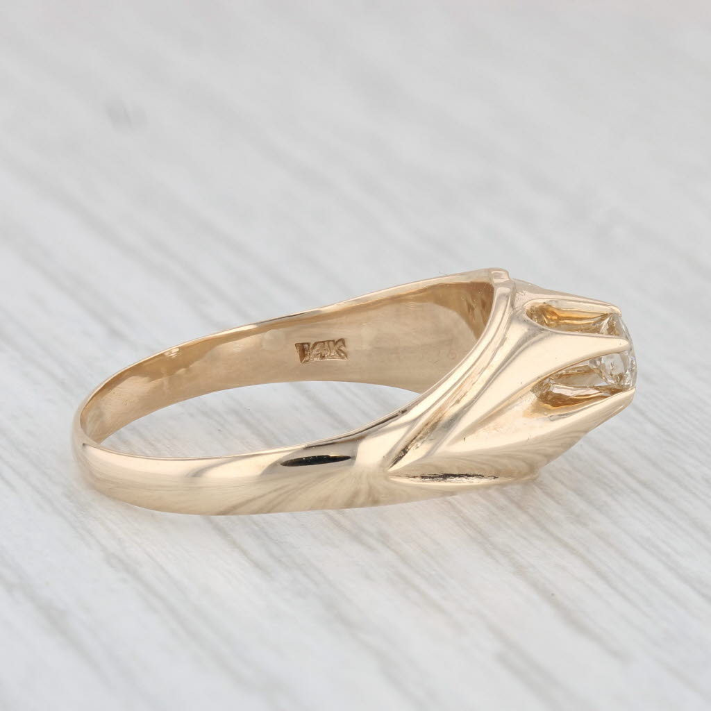 Light Gray Antique 0.33ct Diamond Men's Ring 14k Yellow Gold Belcher Setting Size 9.75