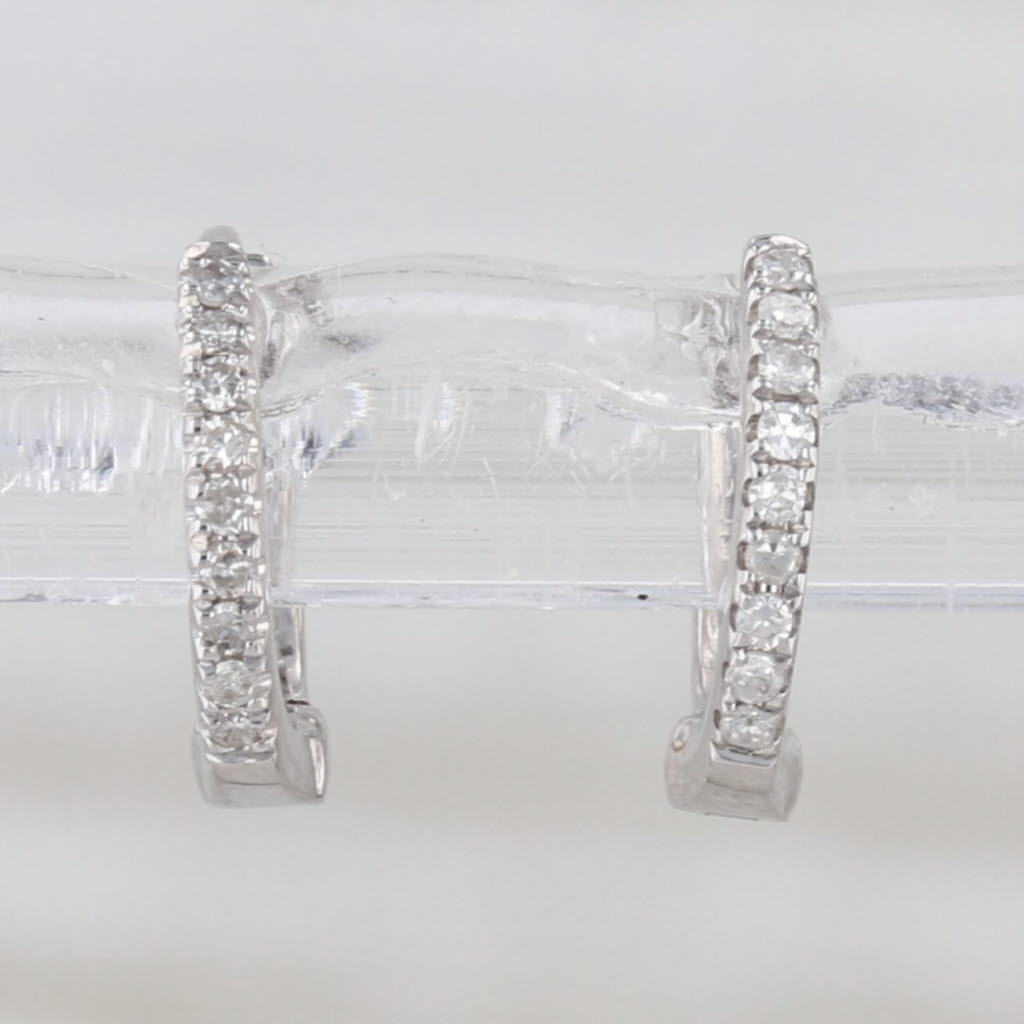 Diamond Micro Huggie Hoop Earrings 14k White Gold Small Round Hoops 9.7x1.7mm