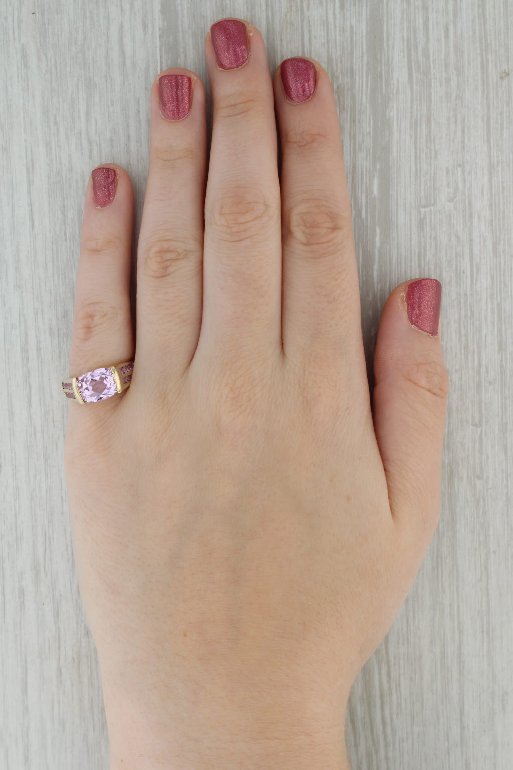 Dark Gray 4.80ct Pink Sapphire Kunzite Ring 10k Yellow Gold Size 7