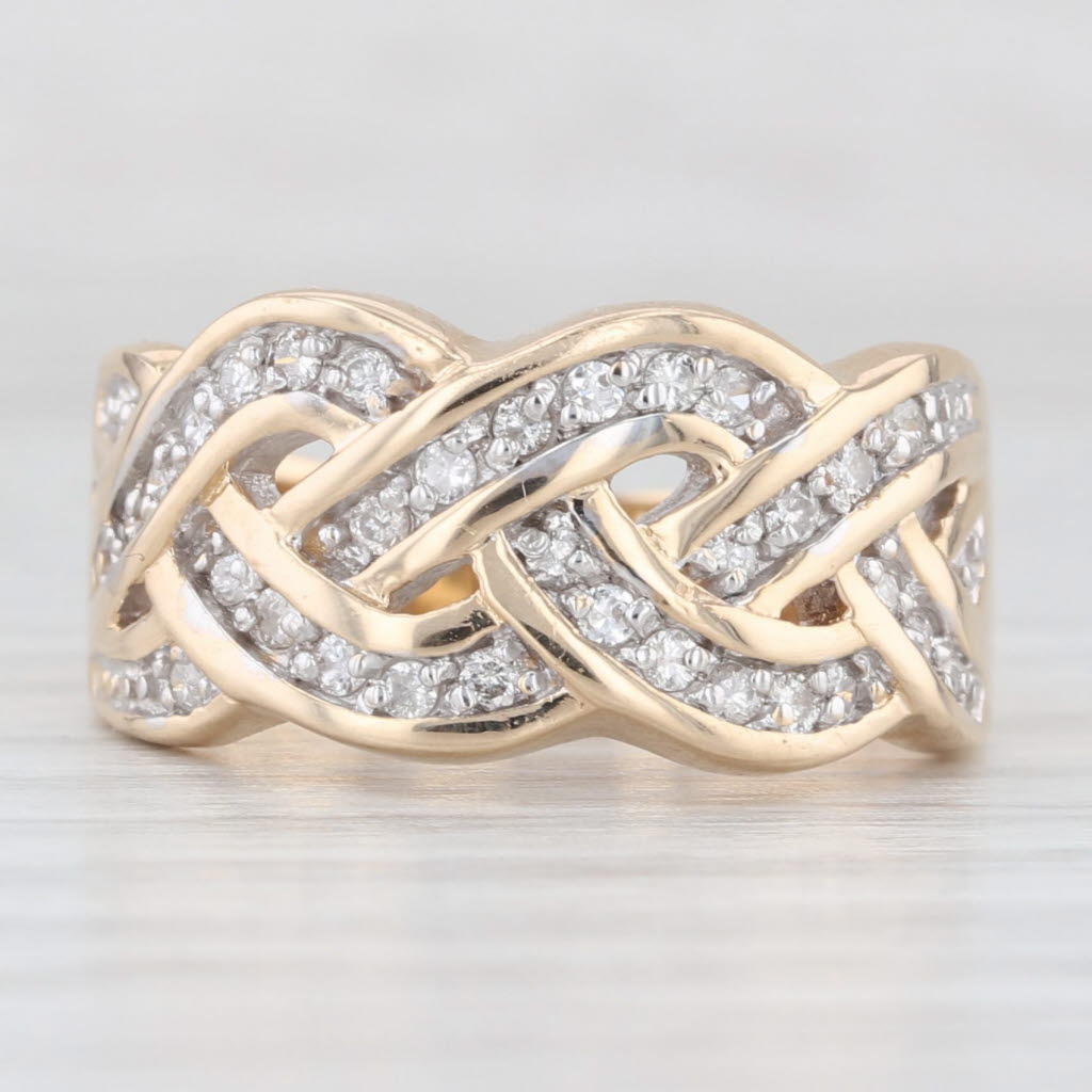 0.30ctw Diamond Ring 14k Yellow Gold Woven Pattern Size 7.25