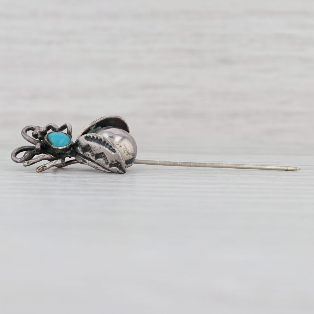 Light Gray Vintage Native American Bug Stickpin Turquoise Sterling Silver