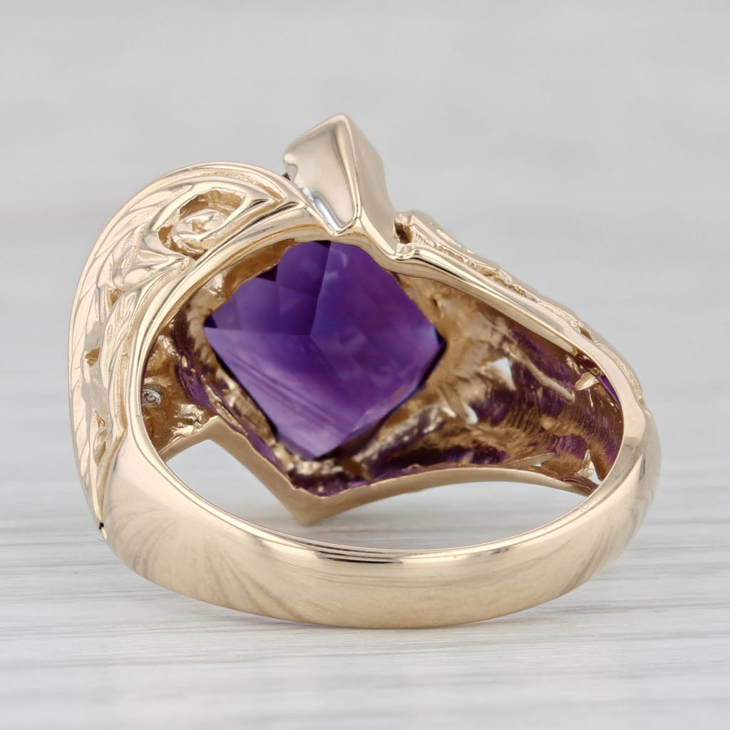 Gray 5.78ctw Amethyst Diamond Ring 14k Yellow Gold Size 9 Bypass Floral