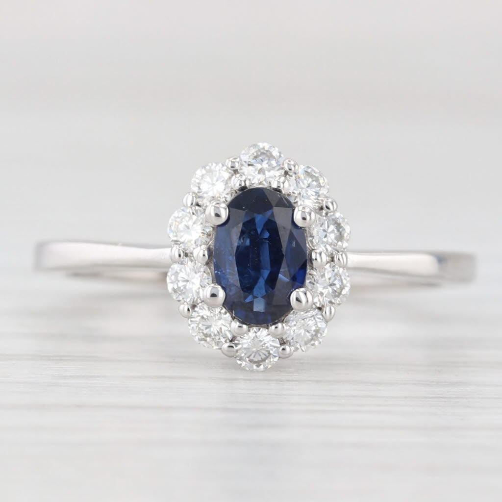 0.70ctw Oval Blue Sapphire Diamond Halo Ring 14k White Gold Size 6.5 Engagement