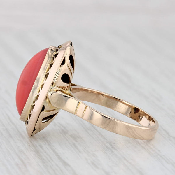 Vintage Imitation Coral Ring 12k Yellow Gold Size 7 Oval Cabochon Solitaire