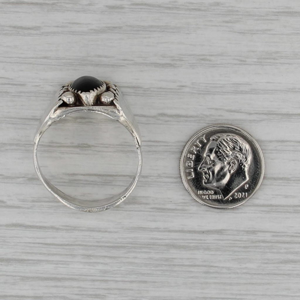 Vintage Native American Onyx Cabochon Ring Sterling Silver Size 11.5