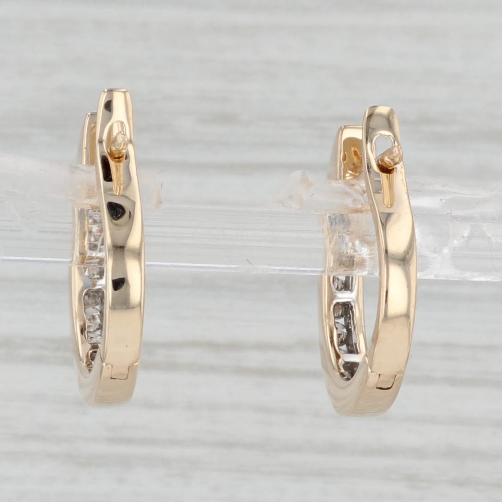 Light Gray 0.32ctw Diamond Hoop Earrings 14k Yellow Gold Hinged Snap Top Hoops