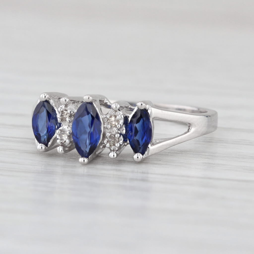 0.68ctw Lab Created Sapphires Diamond 3-Stone Ring 10k White Gold Size 7.25