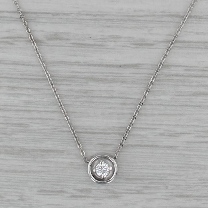 0.12ct Diamond Round Solitaire Pendant Necklace 14k White Gold 18" Cable Chain