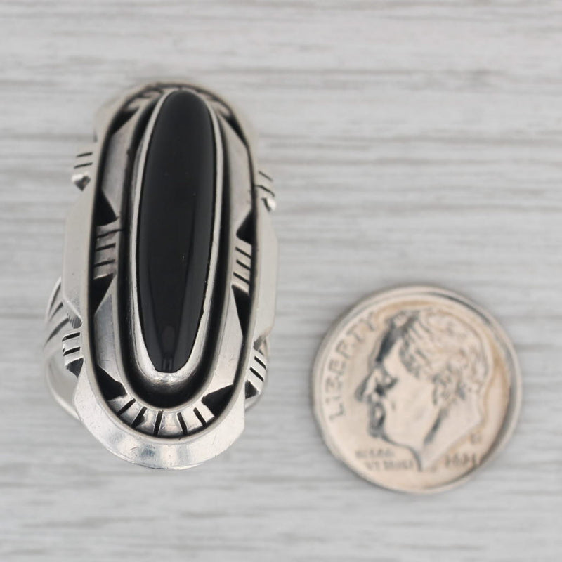 Vintage Native American Onyx Ring Sterling Silver Size 6.5 Statement
