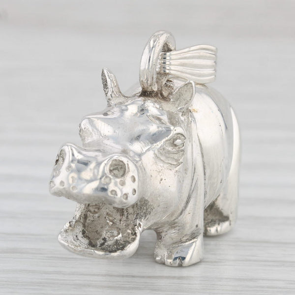 Vintage Hippo Figurine Pendant Sterling Silver 925 3D Charm