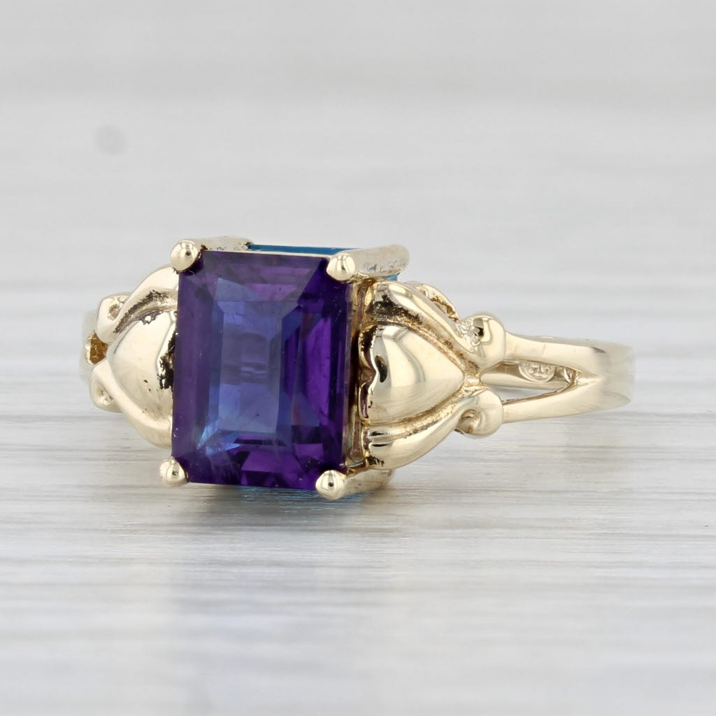 Light Gray 3.41ctw Blue Topaz Amethyst Flip Ring 10k Yellow Gold Size 5.5 Heart Accents