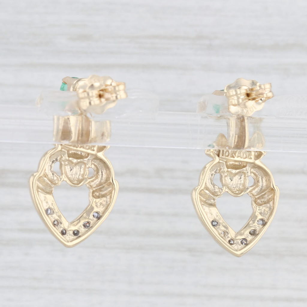 Light Gray 0.25ctw Emerald Diamond Heart Drop Earrings 10k Yellow Gold