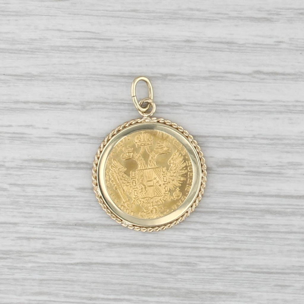 Austrian Ducat 1915 Restrike Coin Pendant 14k 986 Yellow Gold Charm