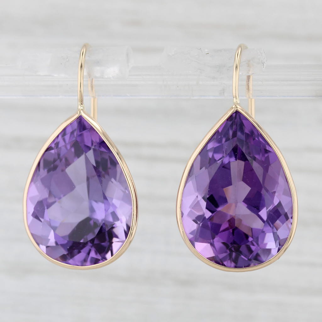 Light Gray 38.75ctw Amethyst Teardrop Earrings 14k Yellow Gold Hook Post Drops