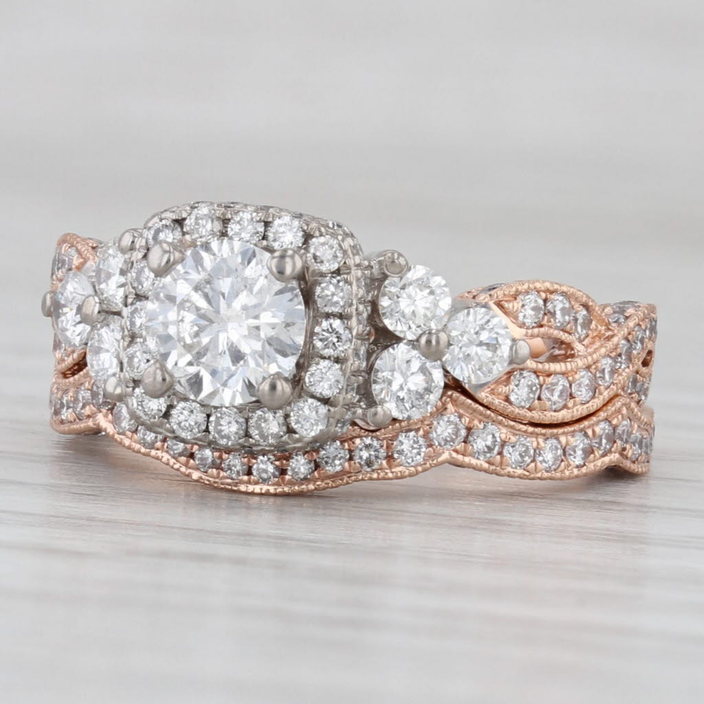 Light Gray Neil Lane 1.73ctw Diamond Halo Engagement Ring Wedding Band Bridal Set 14k Gold