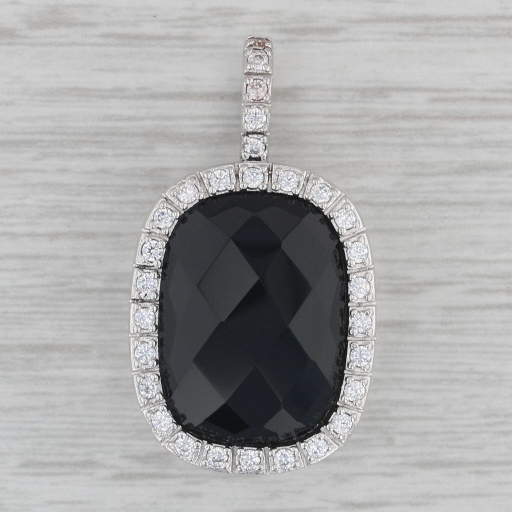 Gray Onyx Cubic Zirconia Halo Pendant Sterling Silver Espo