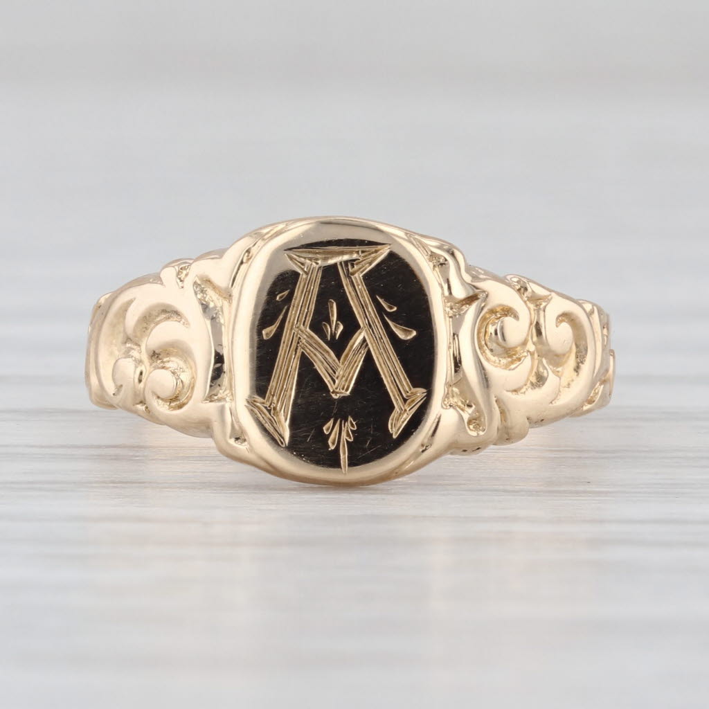 Antique Engraved Initial A Signet Ring 14k Yellow Gold Size 5