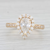 New 1.44ctw Pear Diamond Halo Engagement Ring 14k Yellow Gold EGL USA Size 6.5