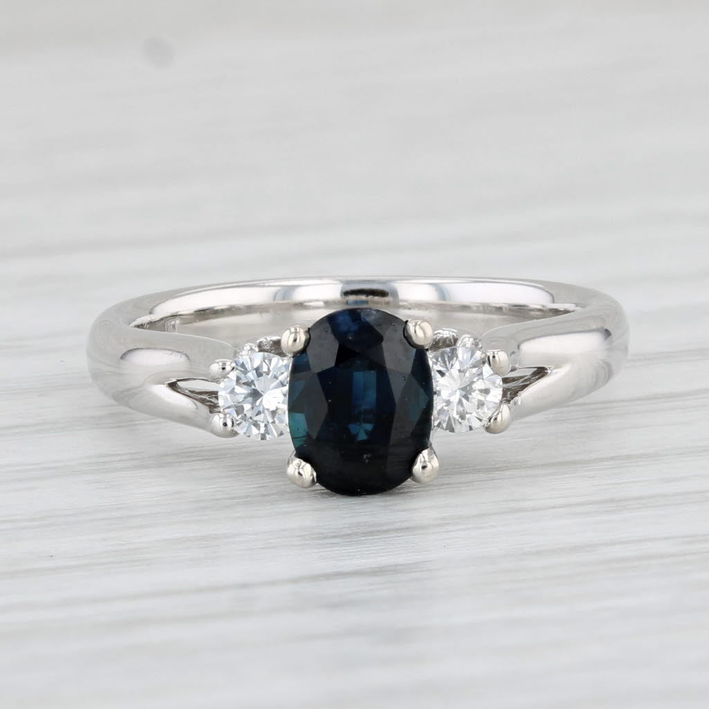 Light Gray 1.20ctw Oval Blue Sapphire Diamond Ring 14k White Gold Size 6.5 Engagement