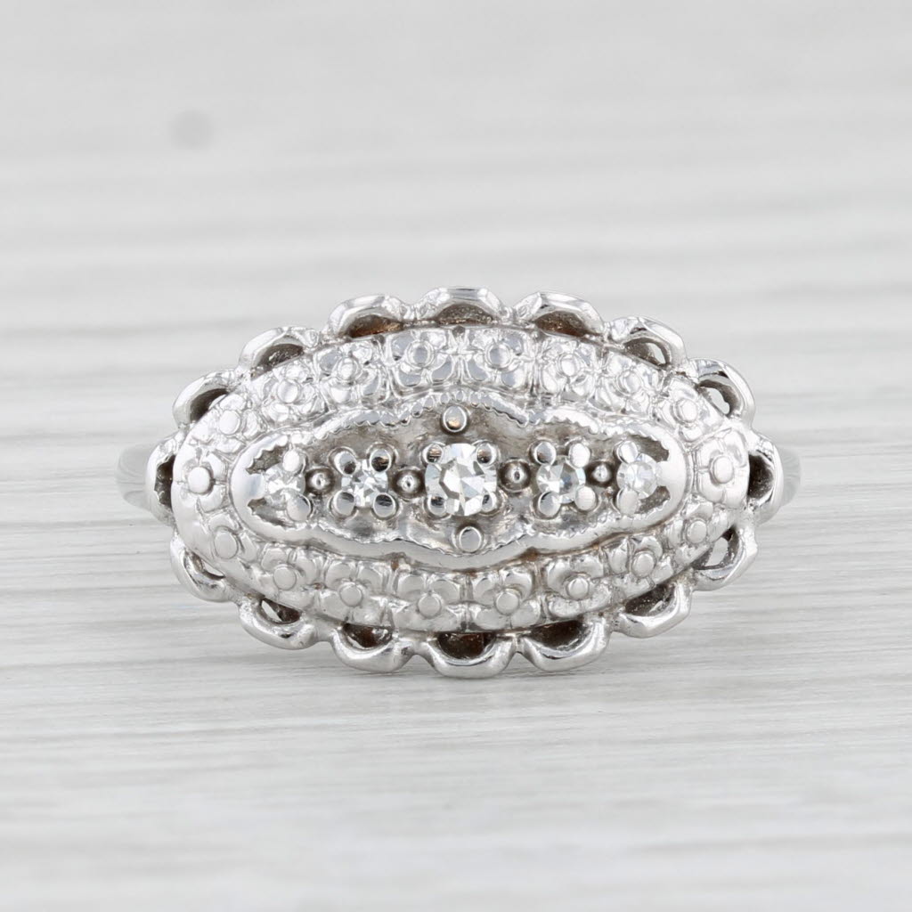 Light Gray Vintage 3-Stone Diamond Princess Ring 10k White Gold Size 6