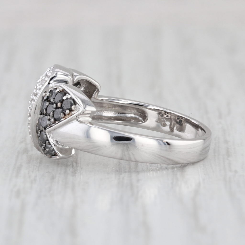 0.48ctw Black White Diamond Butterfly Ring 10k White Gold Size 7-7.25