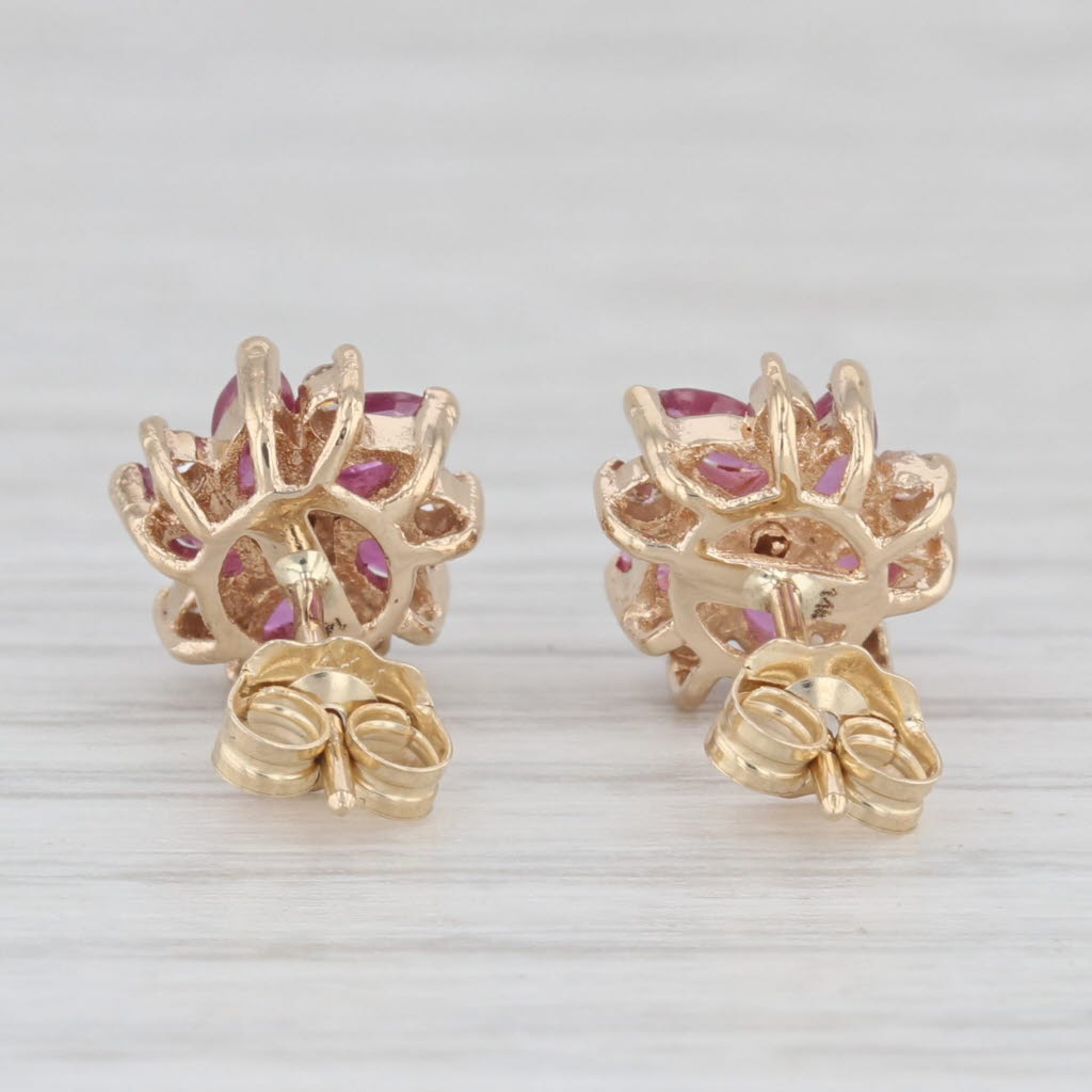 Light Gray 0.72ctw Ruby Diamond Flower Stud Earrings 14k Yellow Gold